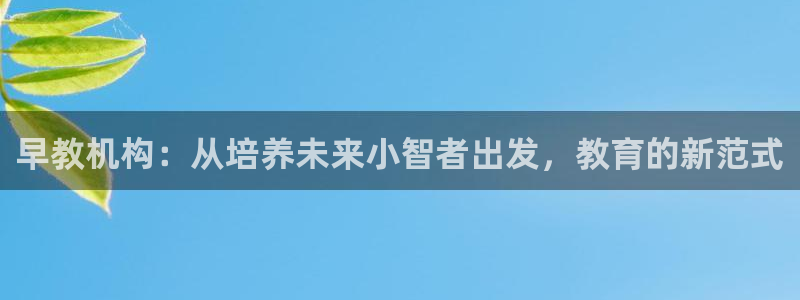 恒行3乃5O6917:早教机构:从培养未来小智者出发,教育的新范式